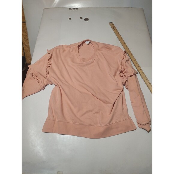 Time and Tru Tops - Time And Tru Sweater Womens XL pink Crewneck Ruffle Sleeve Cotton Pullover